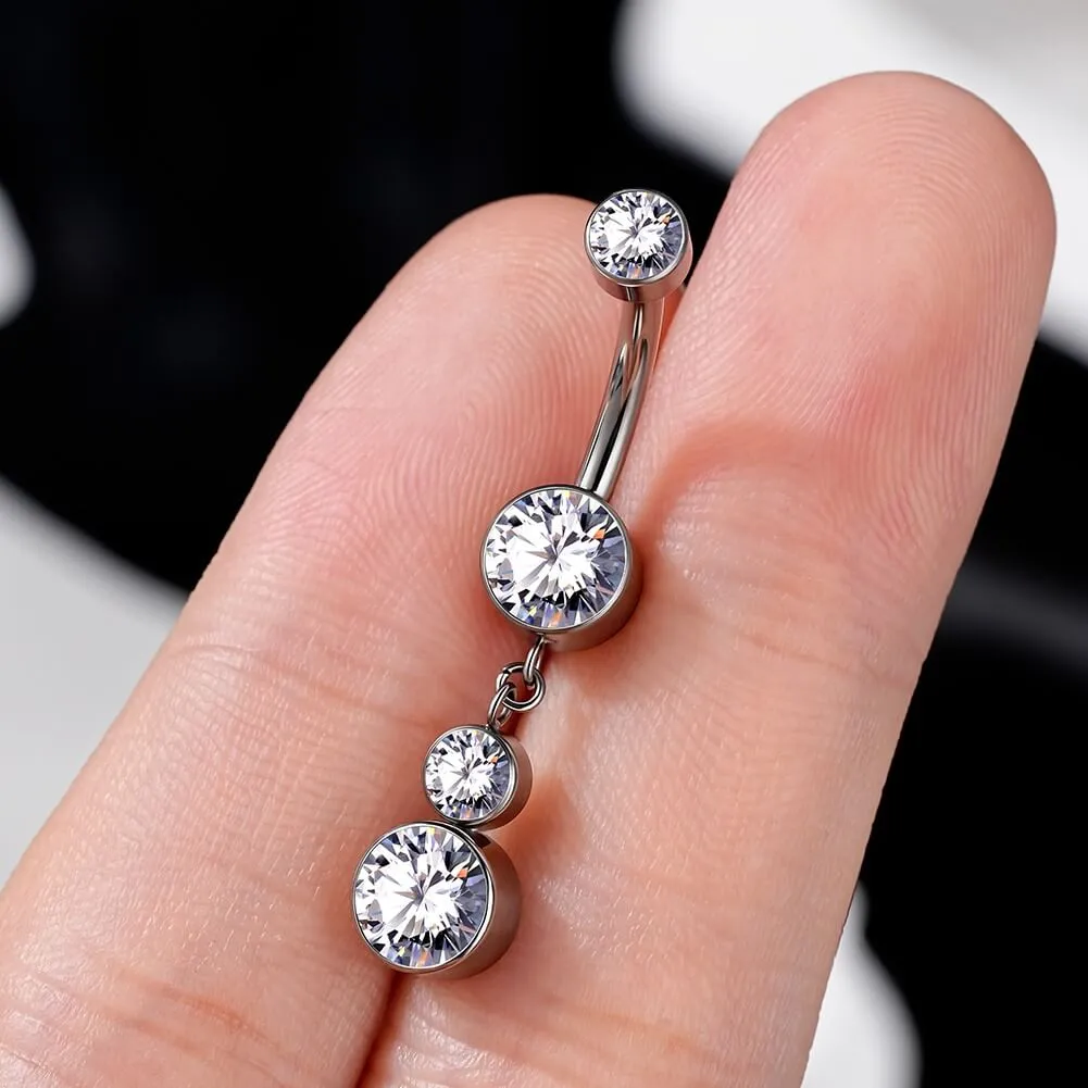 14G Titanium Internally Threaded Clear CZ Belly Button Ring