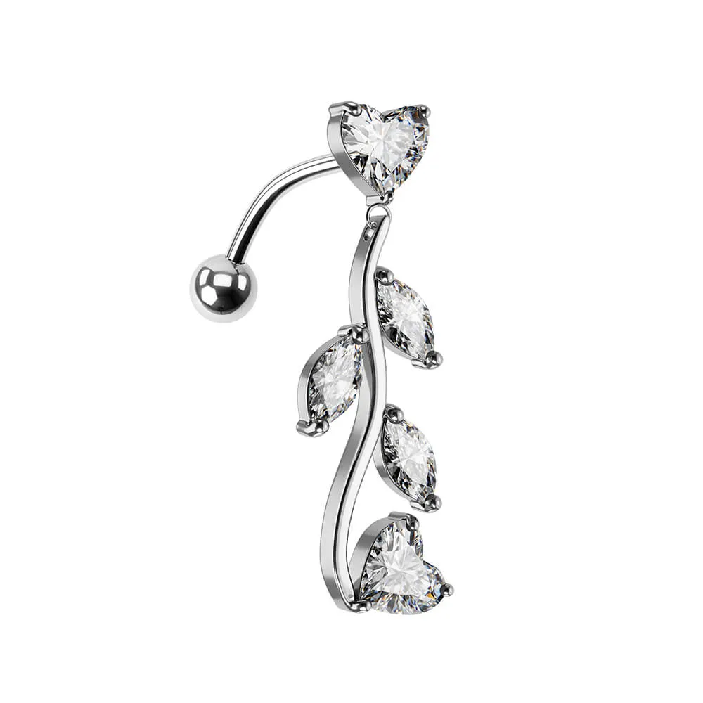14G Top Drop Reverse Clear CZ Dangle Belly Rings
