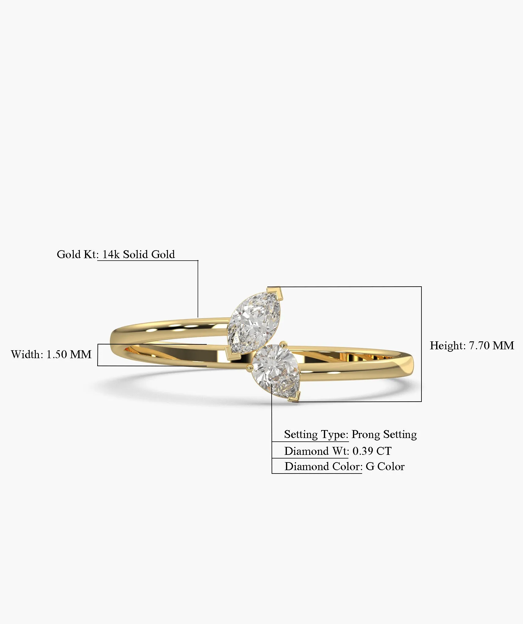 14K Gold Duo Diamond Ring