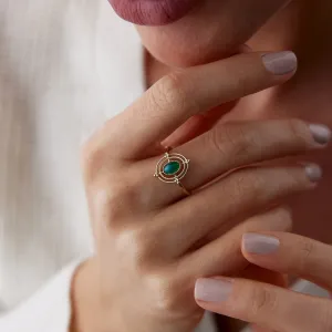 14k Gold Light Green Compass Ring