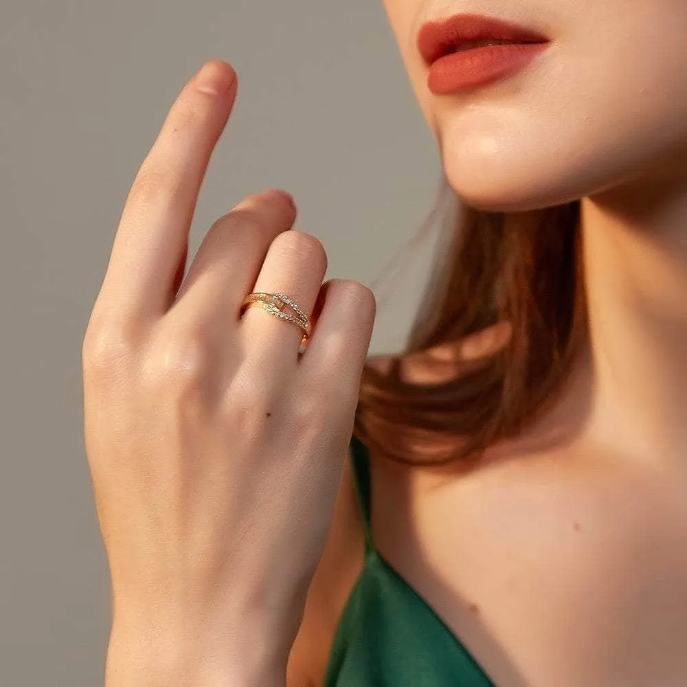 14k Gold Paved Crystal Adjustable Ring