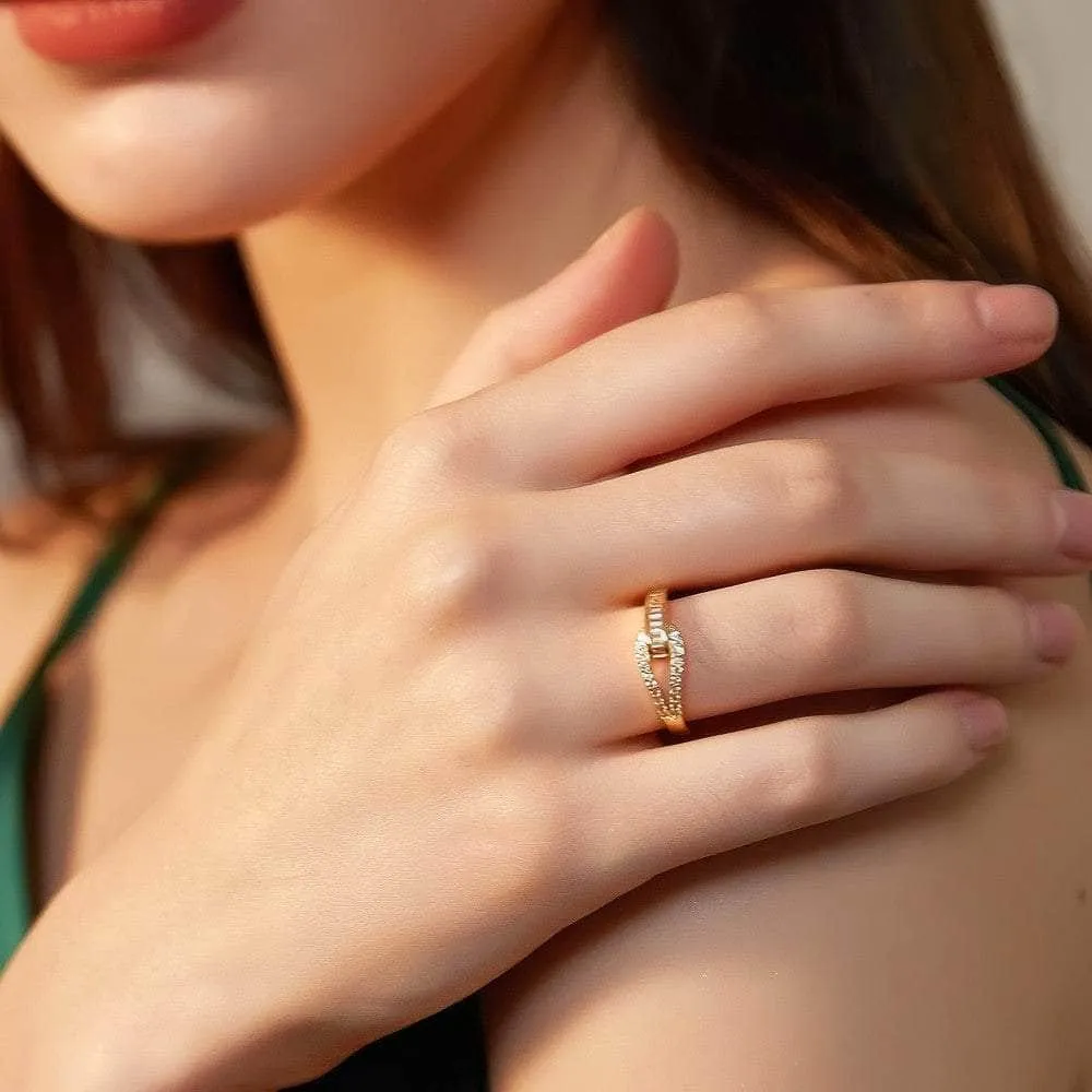 14k Gold Paved Crystal Adjustable Ring