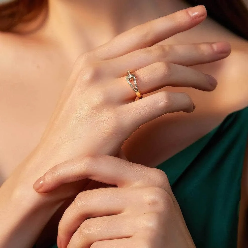 14k Gold Paved Crystal Adjustable Ring