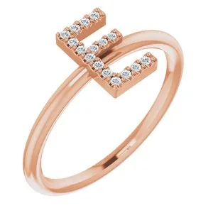 14K Rose .07 CTW Diamond Initial E Ring
