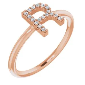 14K Rose .08 CTW Diamond Initial R Ring