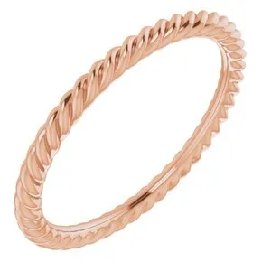 14K Rose 1.5 mm Skinny Rope Band Size 4