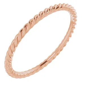 14K Rose 1.5 mm Skinny Rope Band Size 8