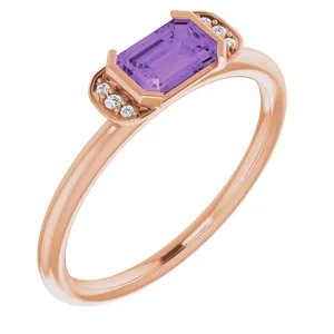14K Rose Amethyst & .02 CTW Diamond Stackable Ring
