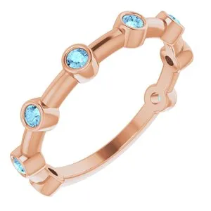 14K Rose Aquamarine Bezel-Set Bar Ring