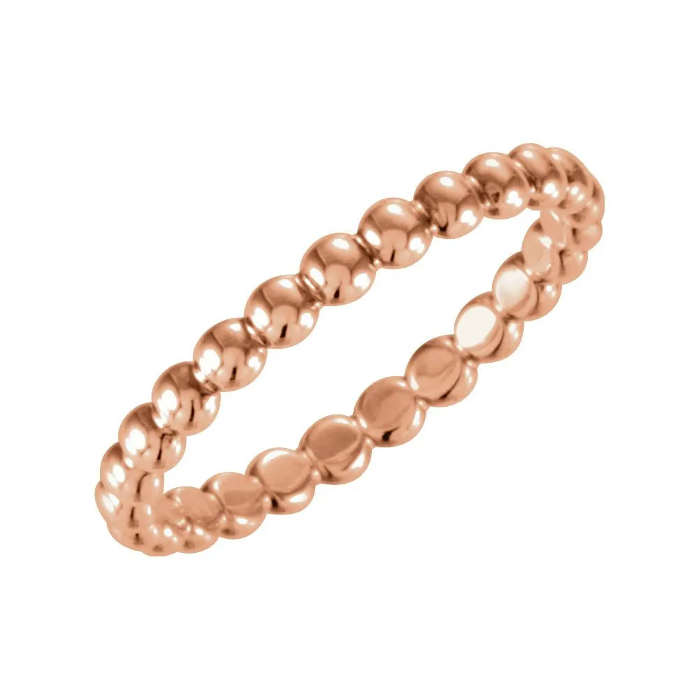 14k Rose Gold 2.5mm Beaded Stackable Ring Size 6