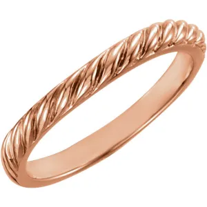14k Rose Gold Rope Design Stackable Band , Size 7
