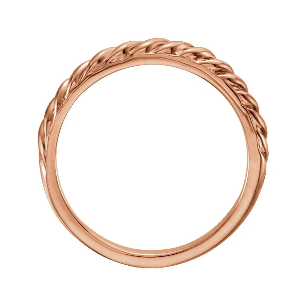 14k Rose Gold Rope Design Stackable Band , Size 7