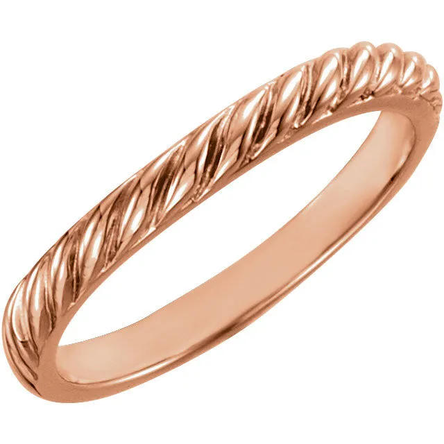 14k Rose Gold Rope Design Stackable Band , Size 7
