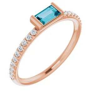 14K Rose London Blue Topaz & 1/6 CTW Diamond Stackable Ring