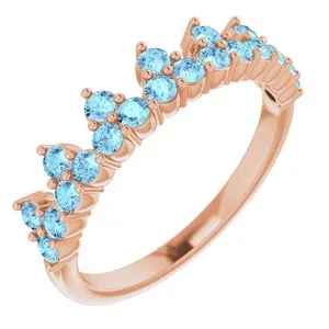 14K Rose Natural Aquamarine Crown Ring