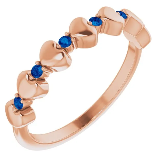 14K Rose Natural Blue Sapphire Heart Stackable Ring