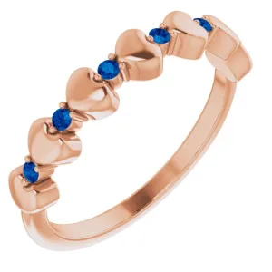 14K Rose Natural Blue Sapphire Heart Stackable Ring
