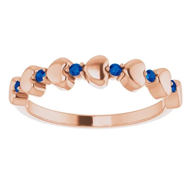 14K Rose Natural Blue Sapphire Heart Stackable Ring