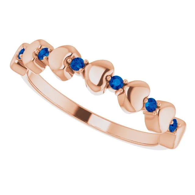 14K Rose Natural Blue Sapphire Heart Stackable Ring