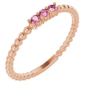 14K Rose Pink Tourmaline Beaded Ring