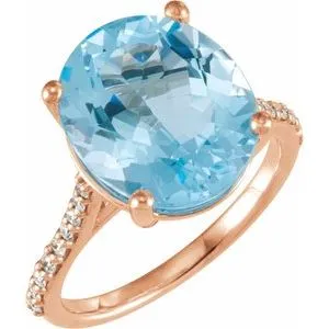 14K Rose Sky Blue Topaz & 1/4 CTW Diamond Ring