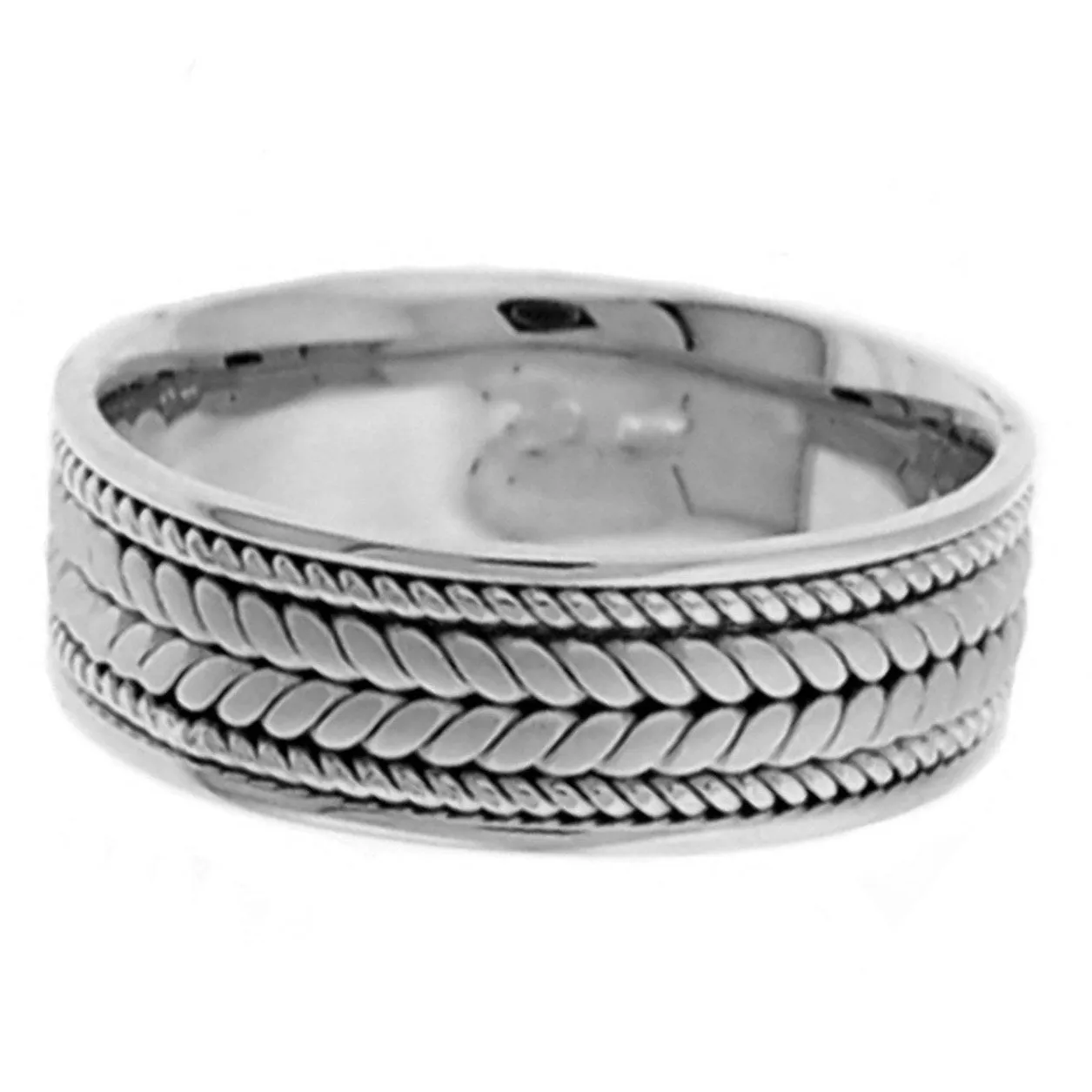 14K Silver/White or Titanium/White Hand Braided Cord Ring Band
