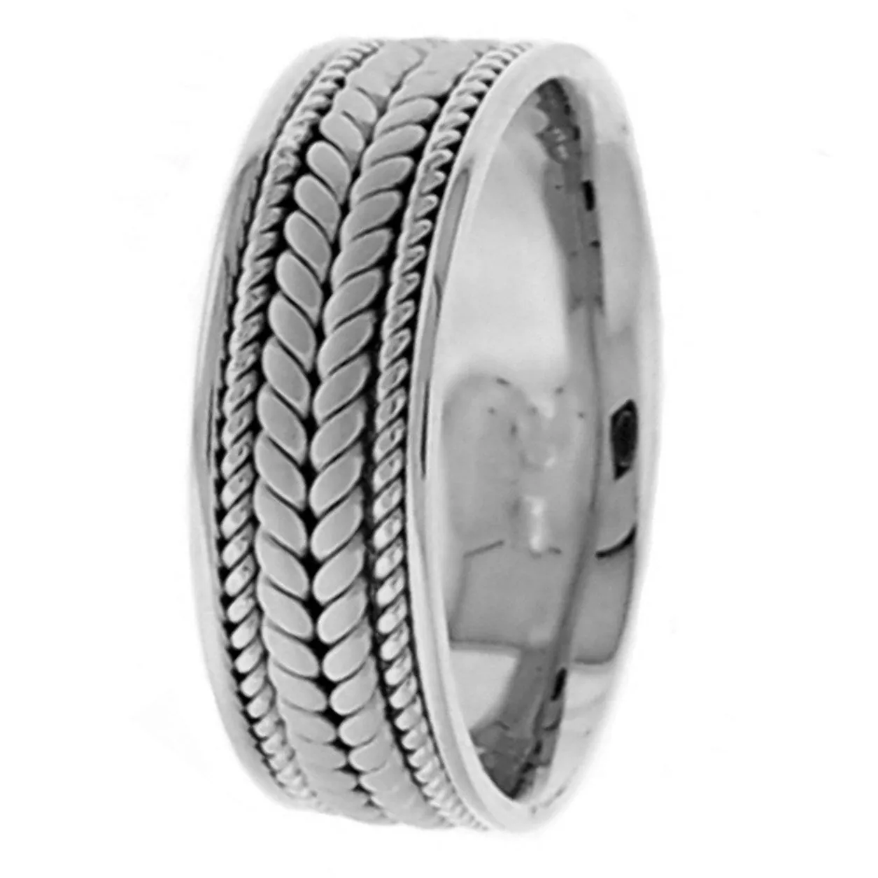 14K Silver/White or Titanium/White Hand Braided Cord Ring Band