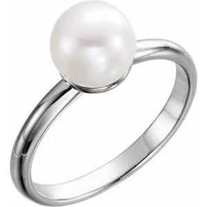 14K White 7.5-8.0mm Freshwater Cultured Pearl Ring