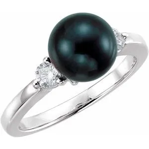 14K White Akoya Cultured Pearl & 1/4 CTW Diamond Ring