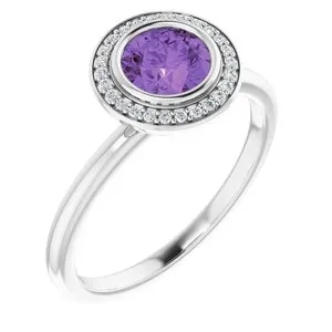 14K White Amethyst & .06 CTW Diamond Ring
