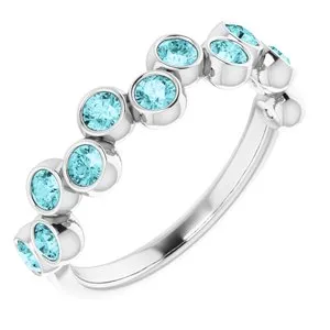 14K White Blue Zircon Bezel-Set Ring