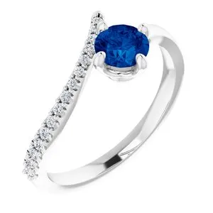 14K White Chatham® Created Blue Sapphire & 1/10 CTW Diamond Bypass Ring