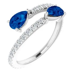 14K White Chatham® Created Blue Sapphire & 1/3 CTW Diamond Ring