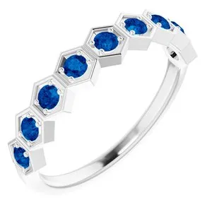 14K White Chatham® Created Blue Sapphire Stackable Ring