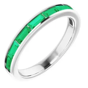 14K White Chatham® Created Emerald Ring