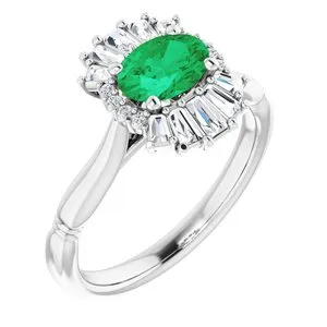14K White Chatham® Lab-Created Emerald & 1/4 CTW Diamond Ring