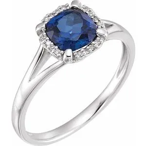 14K White Created Blue Sapphire & .05 CTW Diamond Ring