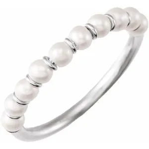 14K White Cultured Freshwater Pearl Ring Size 6