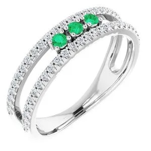 14K White Emerald & 1/4 CTW Diamond Ring