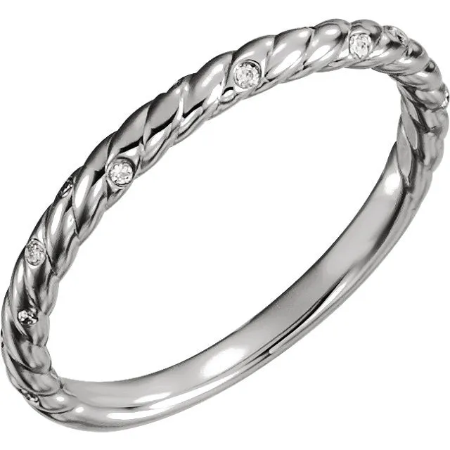 14k White Gold .04 CTW Diamond Rope Band, Size 7