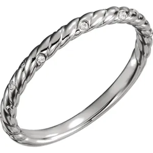 14k White Gold .04 CTW Diamond Rope Band, Size 7