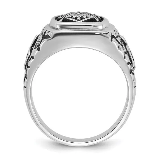 14k White Gold Diamond Men's Masonic Ring