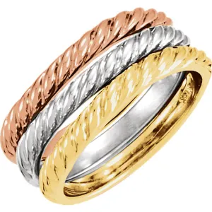 14k White Gold Rope Design Stackable Band - Set of 3
