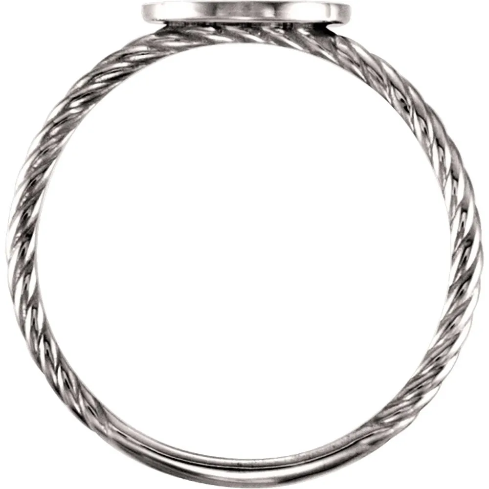 14k White Gold Round Engravable Rope Ring, Size 7