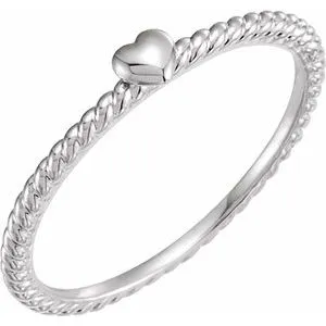 14K White Heart Rope Ring