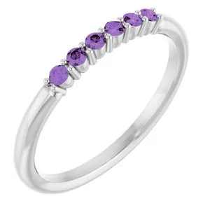 14K White Natural Amethyst Stackable Ring
