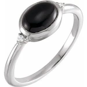 14K White Natural Black Onyx & .03 CTW Natural Diamond Ring