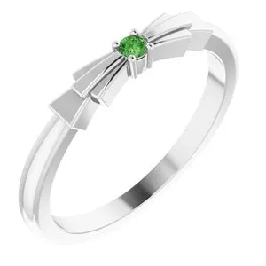 14K White Natural Green Tourmaline Stackable Ring