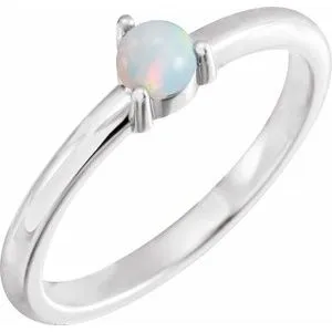 14K White Natural White Opal Cabochon Ring
