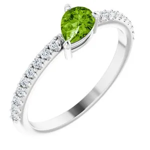 14K White Peridot & 1/6 CTW Diamond Stackable Ring